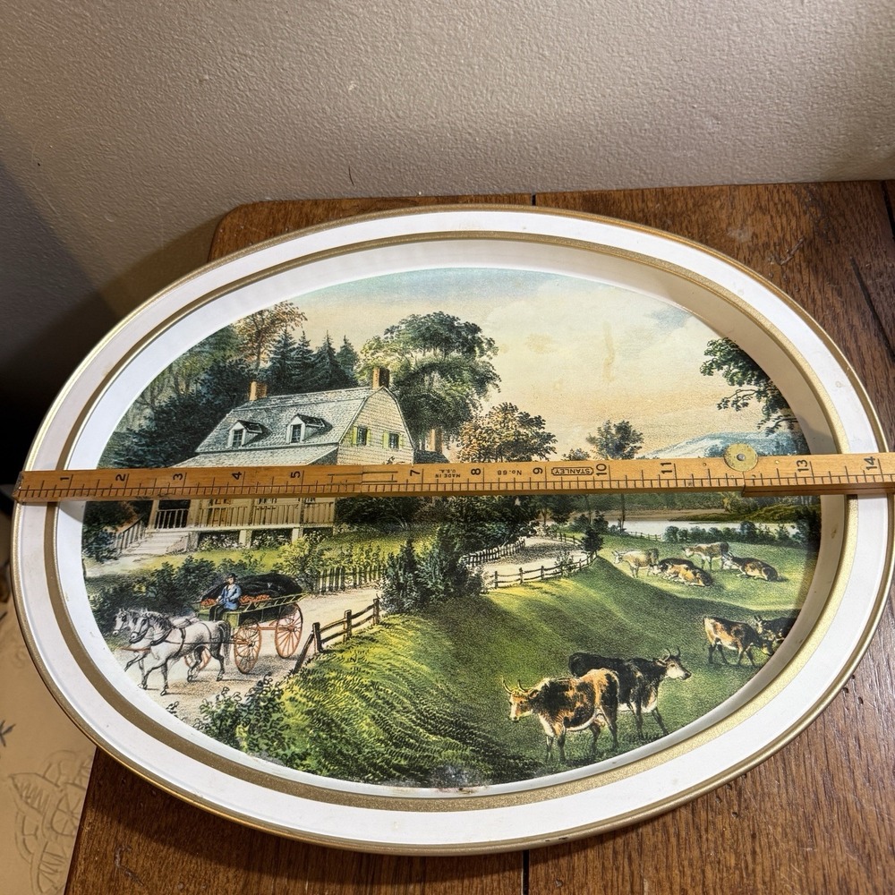 Vintage Currier and Ives Metal Serving Tray The American Homestead - Summer - Picture 4 of 5